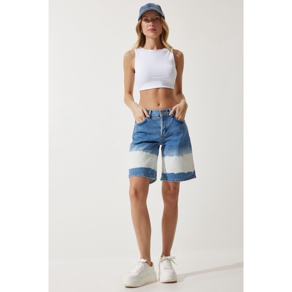 MNG Mango Two Tone Bleach Wash Denim Bermuda Shorts Women’s 6